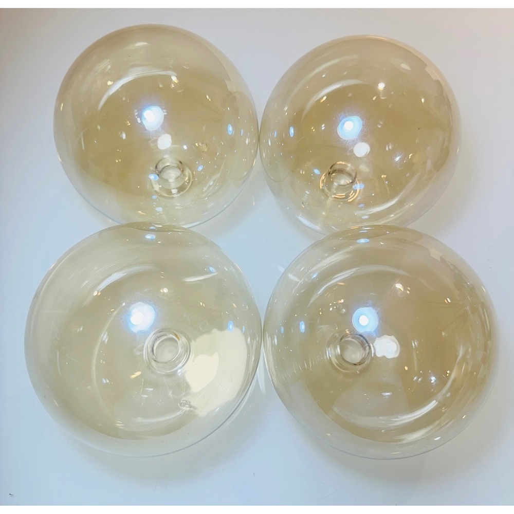 Set of 4 Champagne Amber Glass Globe Replacement Shades 5" Threaded 1.25" Neck